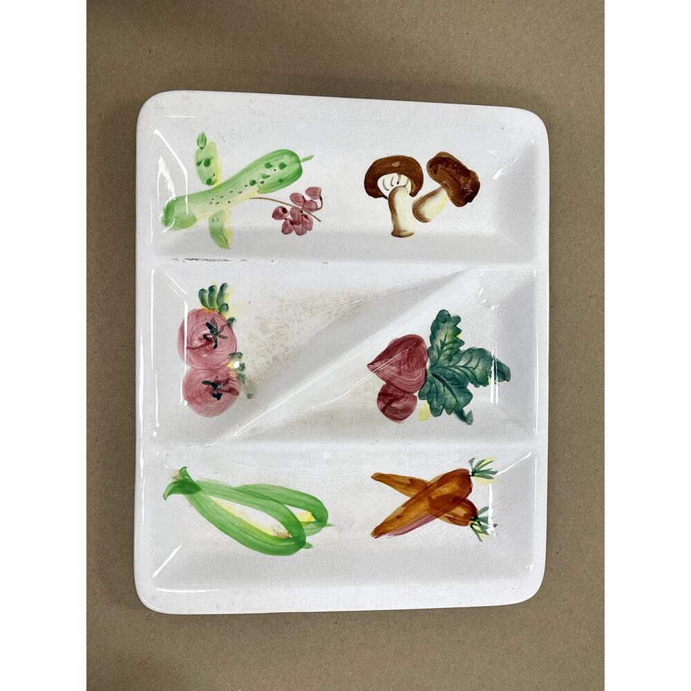 Vintage Ceramic Lunch‎ Platter, Japan, Handpainted Vegetables 11.25" x 9.25"